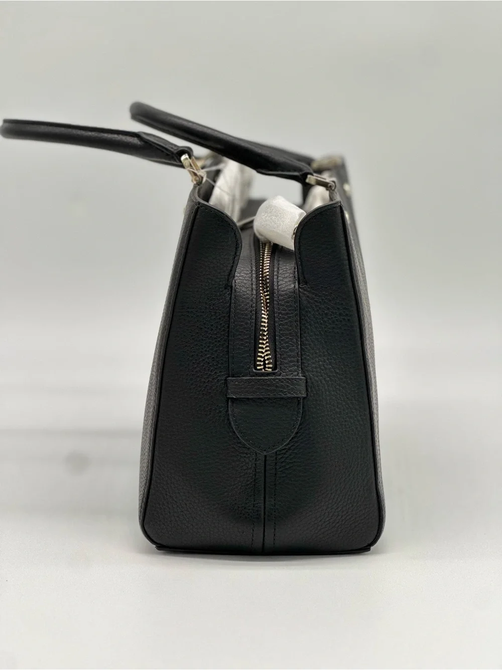 kate spade Black Pebbled Leather Structured Satchel with Gold Hardware